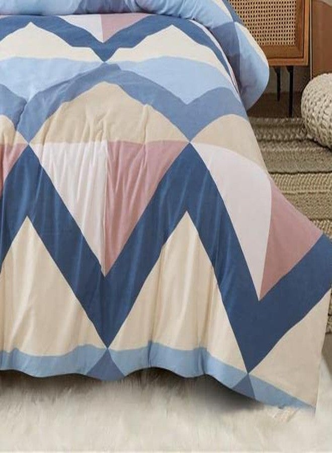 YKC 350TC AC Comforter with Ultra-Soft Microfiber Filling Set King Size Double Bed with 1 Flat Bedsheet Size 90x100 inch 2 Pillow Covers 4 pc Bedding (Blue Peach) - Image 2