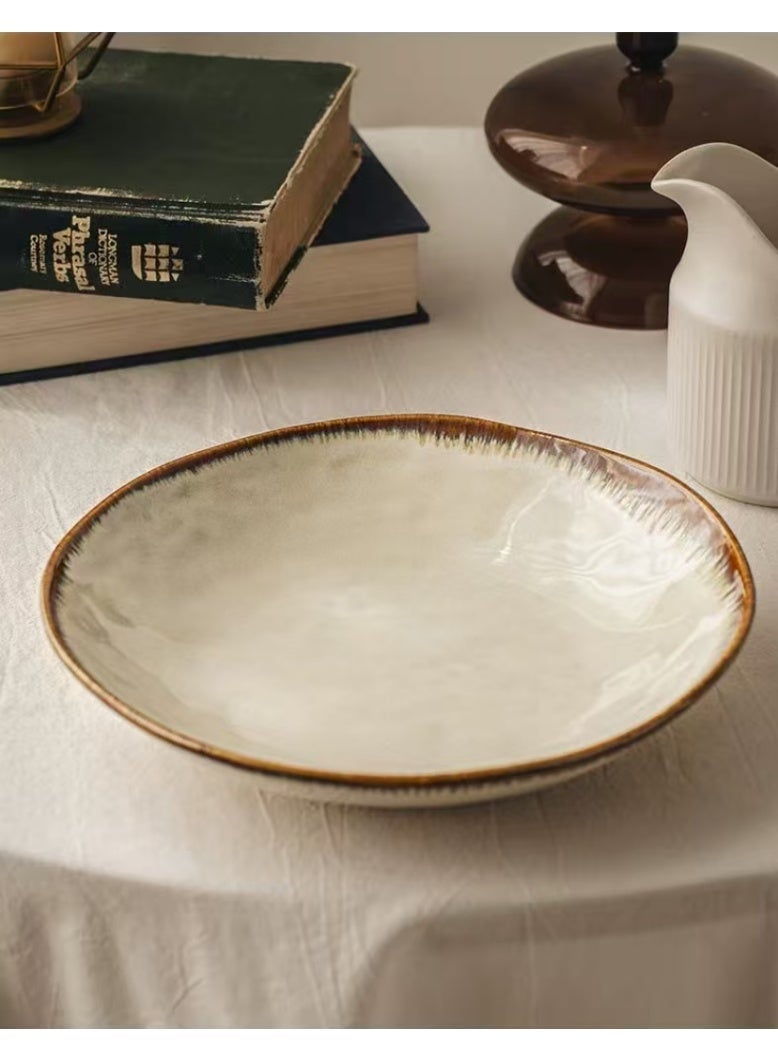 Elegant Ceramic Dinner Plate Retro Round Brown Glaze 9-Inch Light Luxury Soup Bowl Premium Home Guest Reception Scenarios Family Dinner Plate - Image 1