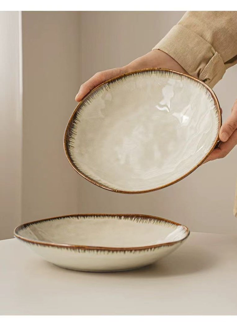 Elegant Ceramic Dinner Plate Retro Round Brown Glaze 9-Inch Light Luxury Soup Bowl Premium Home Guest Reception Scenarios Family Dinner Plate - Image 4