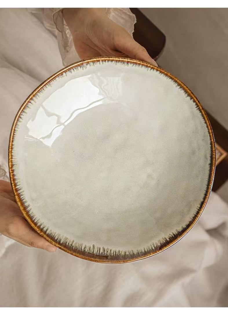 Elegant Ceramic Dinner Plate Retro Round Brown Glaze 9-Inch Light Luxury Soup Bowl Premium Home Guest Reception Scenarios Family Dinner Plate - Image 3