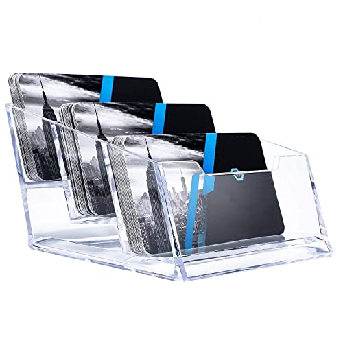 SNDIA Acrylic Business Card Holder Visiting Card Stand Organizer Clear Card Holder Display Stand for Office (Transparent) (3 Tier), 5.8 x 5.8 x 11.5 Cm - Image 1