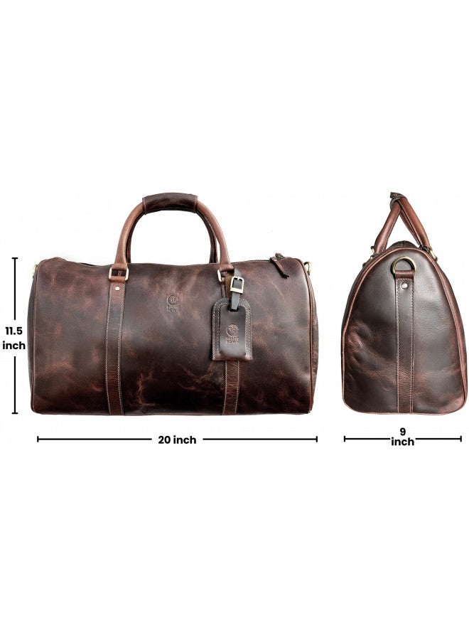Rustic Town Leather Duffle Bag for Men - Full Grain Leather Travel Bag - TSA Approved Carry On Weekender Overnight Duffel Bag (Mulberry, 20 inch)  - Image 1