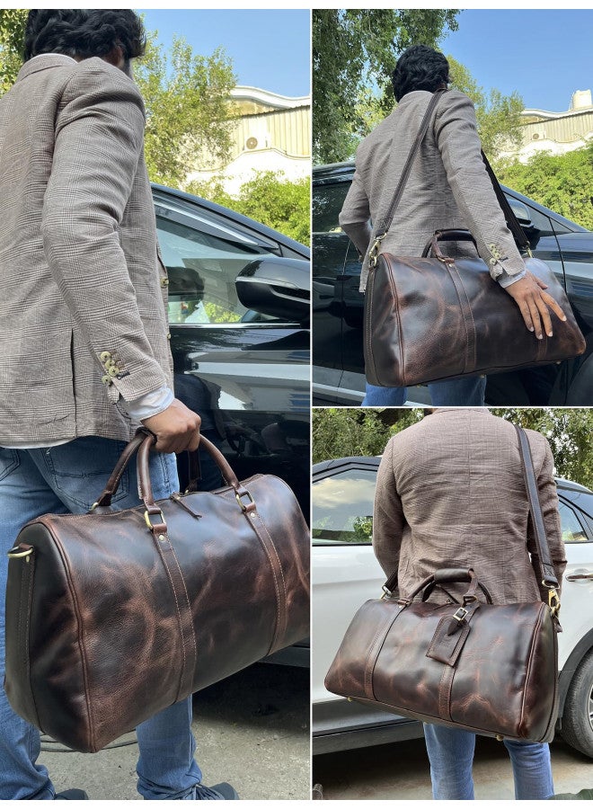 Rustic Town Leather Duffle Bag for Men - Full Grain Leather Travel Bag - TSA Approved Carry On Weekender Overnight Duffel Bag (Mulberry, 20 inch)  - Image 4