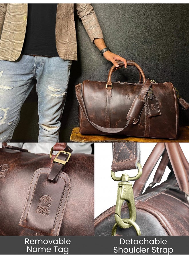 Rustic Town Leather Duffle Bag for Men - Full Grain Leather Travel Bag - TSA Approved Carry On Weekender Overnight Duffel Bag (Mulberry, 20 inch)  - Image 3
