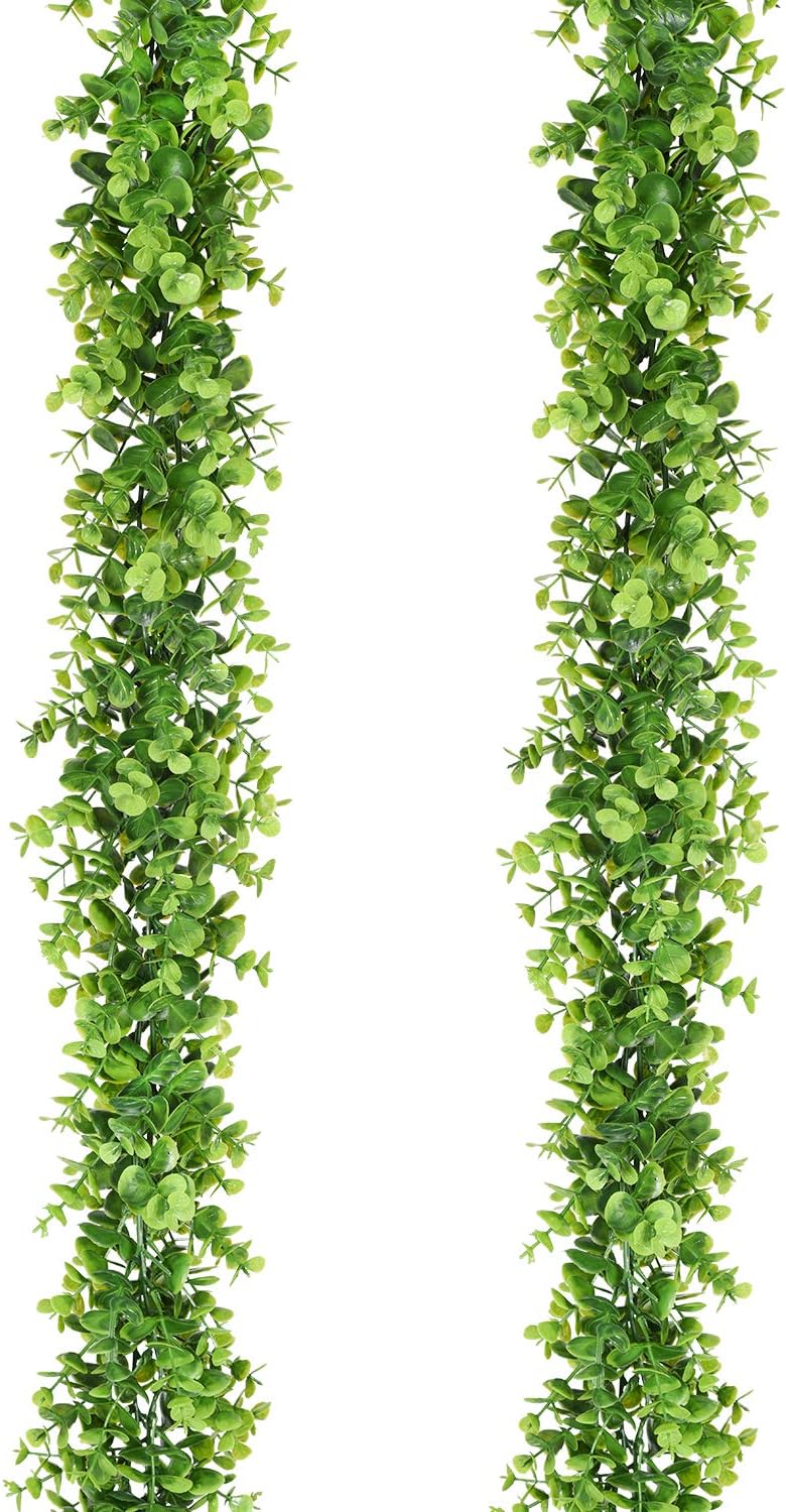 DearHouse Faux Eucalyptus Garland Plant, 2 Pack Artificial Vines Hanging Eucalyptus Leaves Greenery Garland for Wedding Backdrop Arch Wall Decor, 6 Feet/pcs UV Protected Indoor Outdoor - Image 1