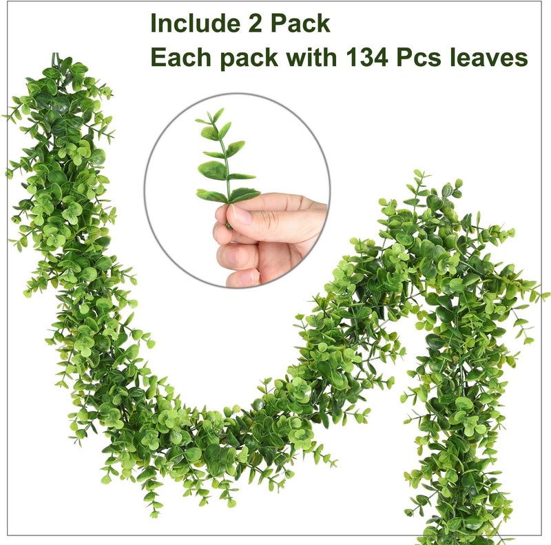 DearHouse Faux Eucalyptus Garland Plant, 2 Pack Artificial Vines Hanging Eucalyptus Leaves Greenery Garland for Wedding Backdrop Arch Wall Decor, 6 Feet/pcs UV Protected Indoor Outdoor - Image 4