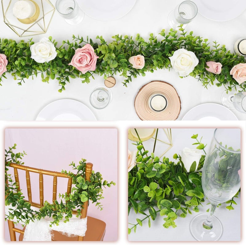 DearHouse Faux Eucalyptus Garland Plant, 2 Pack Artificial Vines Hanging Eucalyptus Leaves Greenery Garland for Wedding Backdrop Arch Wall Decor, 6 Feet/pcs UV Protected Indoor Outdoor - Image 5