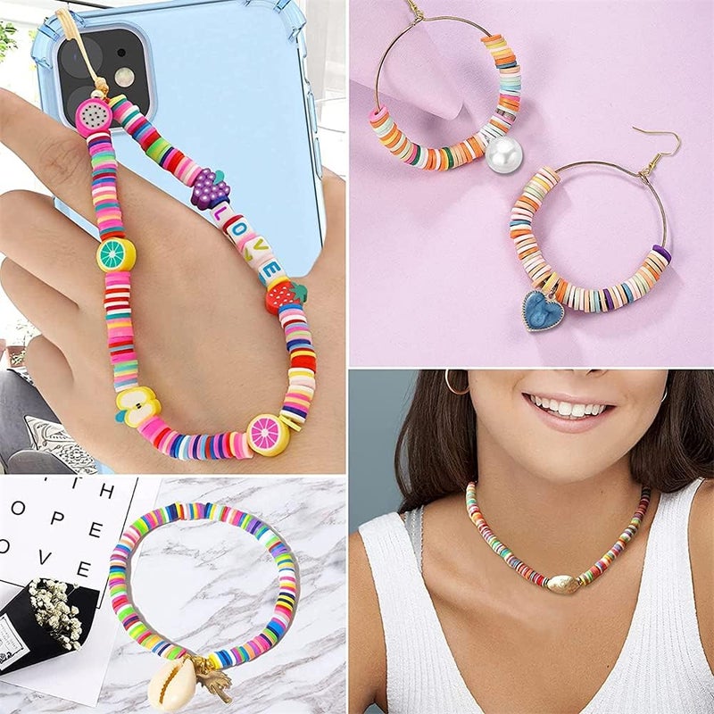 Colorful Flat Clay Beads and Alphabet Beads for DIY Jewelry Making, Polymer Colorful Round Handmade Heishi Beads for Necklace Bracelet Earring Pendant and Anklet Craft Making, 6 Mm, 6400 Pcs - Image 5