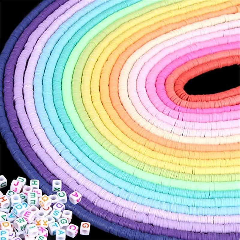 Colorful Flat Clay Beads and Alphabet Beads for DIY Jewelry Making, Polymer Colorful Round Handmade Heishi Beads for Necklace Bracelet Earring Pendant and Anklet Craft Making, 6 Mm, 6400 Pcs - Image 4