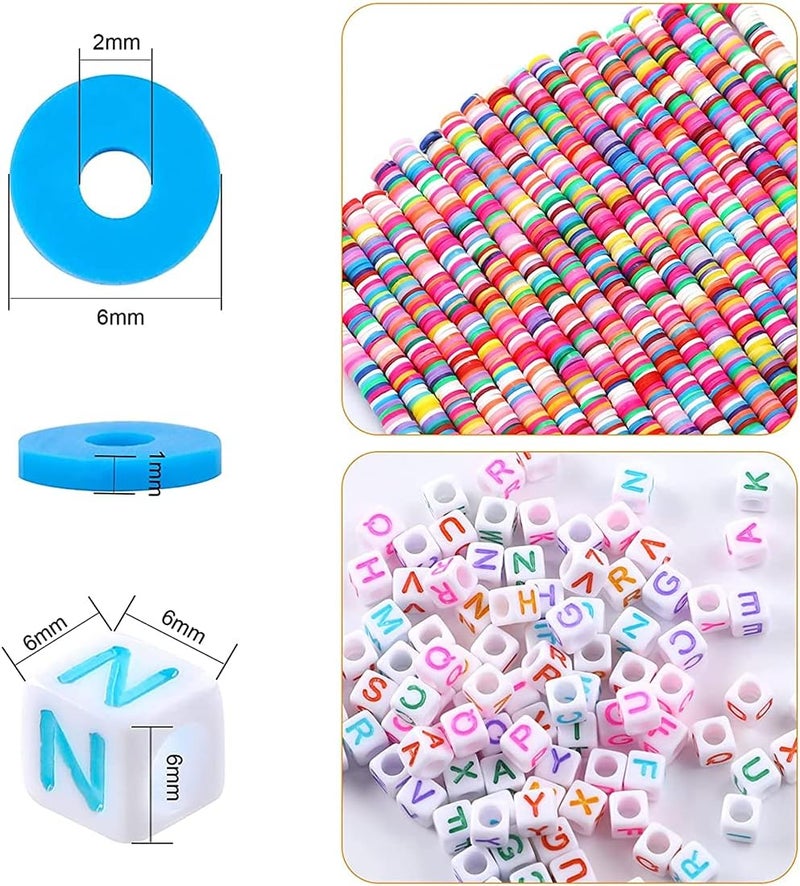 Colorful Flat Clay Beads and Alphabet Beads for DIY Jewelry Making, Polymer Colorful Round Handmade Heishi Beads for Necklace Bracelet Earring Pendant and Anklet Craft Making, 6 Mm, 6400 Pcs - Image 2
