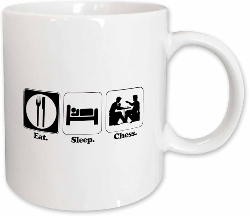 3dRose mug_116932_1 Funny Hobby Lifestyle Design Eat Sleep Chess Ceramic Mug, 11-Ounce