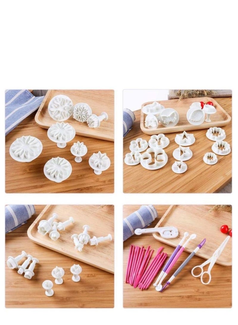 Cool Baby 100Pcs Fondant Cake Decorating Tools Cutter Cookie Bakeware Icing Decoration Kit With Flower Modelling Mold Mould Fondant Tools Dough Roller Rolling Pin Full Set - Image 3