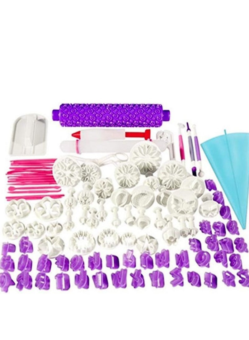 Cool Baby 100Pcs Fondant Cake Decorating Tools Cutter Cookie Bakeware Icing Decoration Kit With Flower Modelling Mold Mould Fondant Tools Dough Roller Rolling Pin Full Set - Image 1