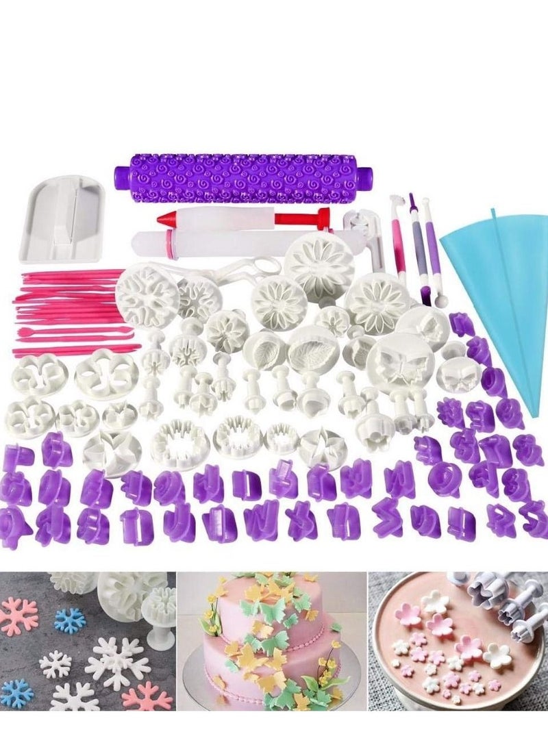 Cool Baby 100Pcs Fondant Cake Decorating Tools Cutter Cookie Bakeware Icing Decoration Kit With Flower Modelling Mold Mould Fondant Tools Dough Roller Rolling Pin Full Set - Image 2