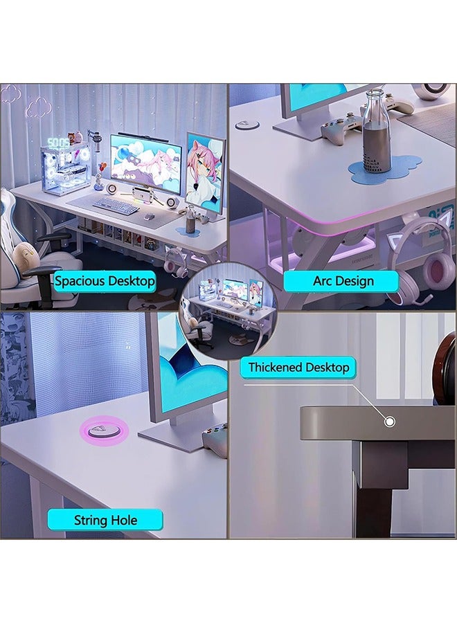 بيوينتي مكتب الكمبيوتر مكتب الألعاب للمنزل مكتب المكتب المنزلي مع رفف مرتفع تصميم إيرغونومي قدرة تحمل حمولة قوية مثالية للاعبين البالغين (أبيض ، 120) - Image 2