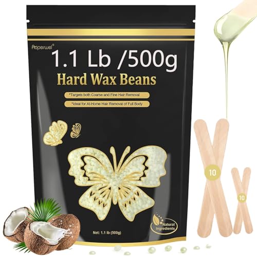 Auperwel Wax Beads 11lb Hard Wax Beads for Coarse Hair Removal Sensitive Skin Works on Brazilian Bikini Armpit Legs Face Eyebrow Back Waxing Beads with 20 SticksCoconut - Image 1
