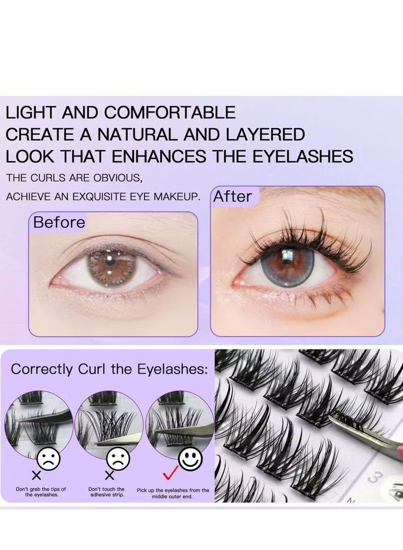 لاشفانا 4 مجموعات من الرموش اللاصقة مع الملقط، 192 قطعة رموش صناعية، مجموعة رموش فردية مختلطة بحجم 9-14 مم، لا حاجة للغراء، شريط لاصق غير مرئي بشريطين - يدوم لفترة أطول، لا توجد بقايا لزجة على الرموش الملصقة، سهل التطبيق في المنزل. - Image 5