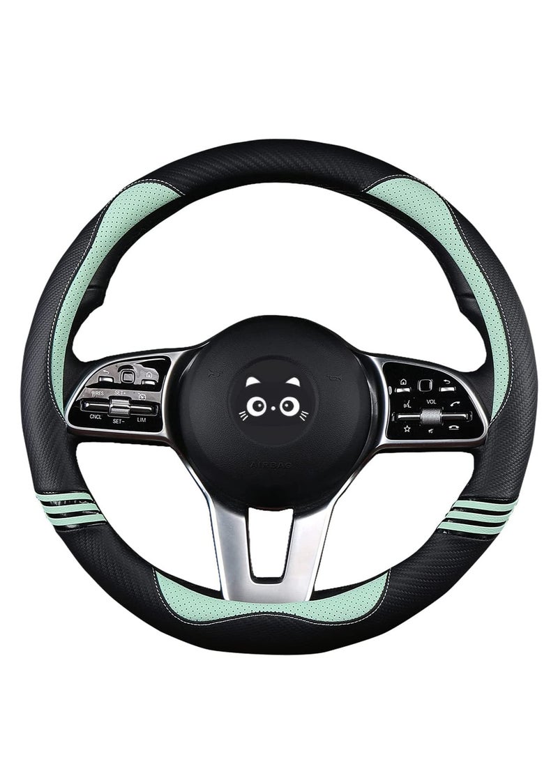 SYOSI Cute Steering Wheel Cover for Women, Carbon Fiber&Perforated Leather with Anti-Slip Rubber Ring, Steering Wheel Protector, Universal Fit 14.5-15 inches for Cars, SUV Fruit Green  - Image 1
