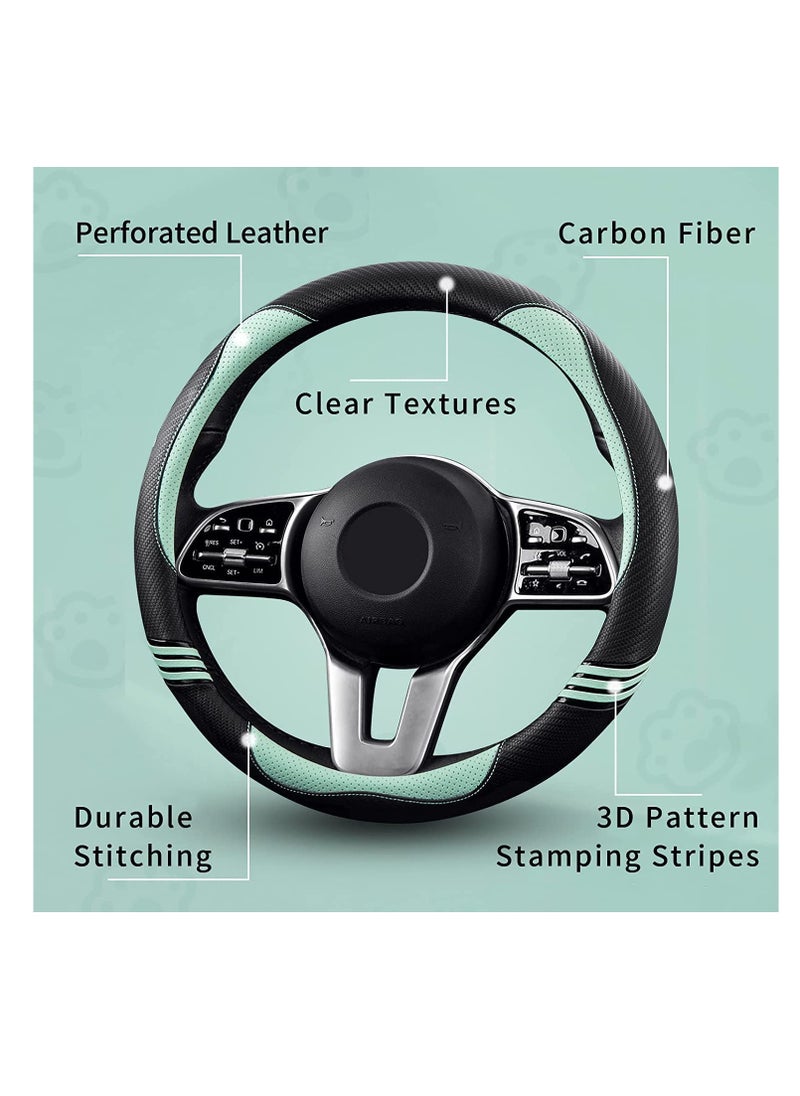 SYOSI Cute Steering Wheel Cover for Women, Carbon Fiber&Perforated Leather with Anti-Slip Rubber Ring, Steering Wheel Protector, Universal Fit 14.5-15 inches for Cars, SUV Fruit Green  - Image 3