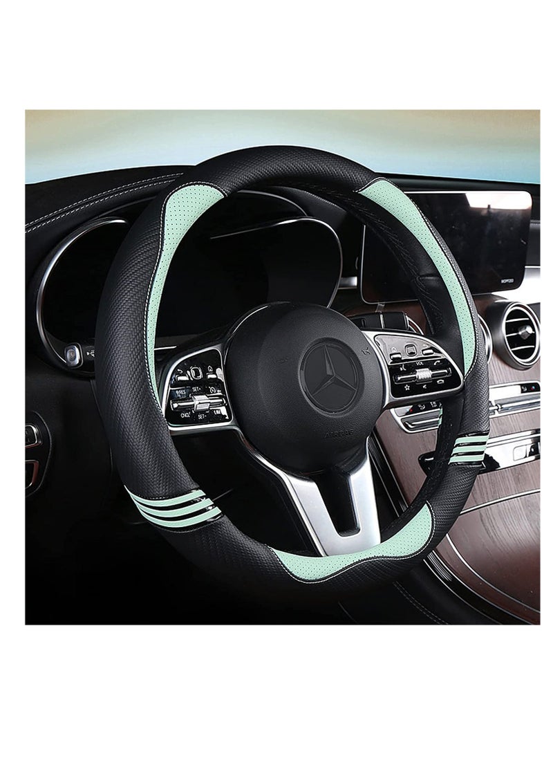 SYOSI Cute Steering Wheel Cover for Women, Carbon Fiber&Perforated Leather with Anti-Slip Rubber Ring, Steering Wheel Protector, Universal Fit 14.5-15 inches for Cars, SUV Fruit Green  - Image 2