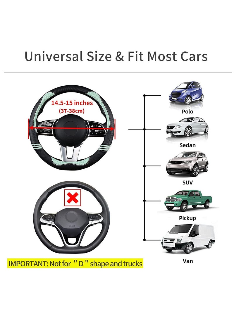 Cute Steering Wheel Cover for Women, Carbon Fiber&Perforated Leather with Anti-Slip Rubber Ring, Steering Wheel Protector, Universal Fit 14.5-15 inches for Cars, SUV Fruit Green