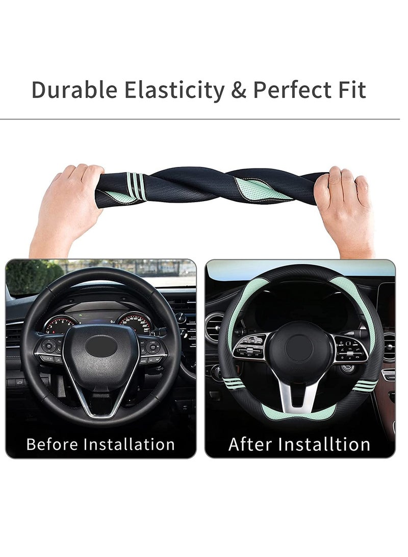 Cute Steering Wheel Cover for Women, Carbon Fiber&Perforated Leather with Anti-Slip Rubber Ring, Steering Wheel Protector, Universal Fit 14.5-15 inches for Cars, SUV Fruit Green
