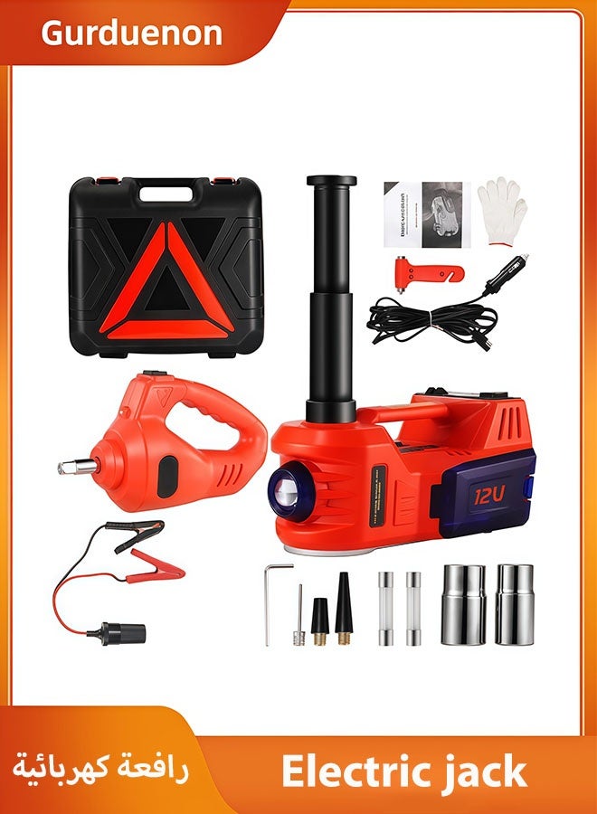 Gurduenon Electric Car Jack Kit 5 Ton 12V Floor Jack with Impact Wrench and Tire Inflator Pump Portable Hydraulic Car Jack for SUV Sedans Tire Change with LED Light, Lifting Height 6 to 17.7 Inch - Image 1
