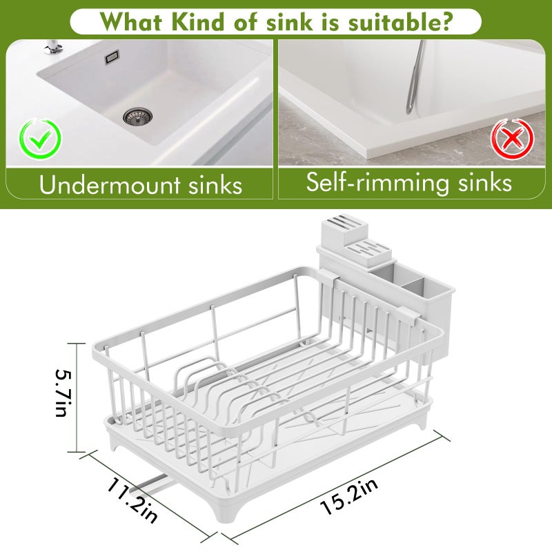 Kmiectse Dish Drying Rack - Space-Saving Small Dish Rack for Kitchen Counter, Rust-Resistant Kitchen Drying Rack, Compact Dish Drainer Organizer with Utensil Holder for Home Kitchen, White - Image 2