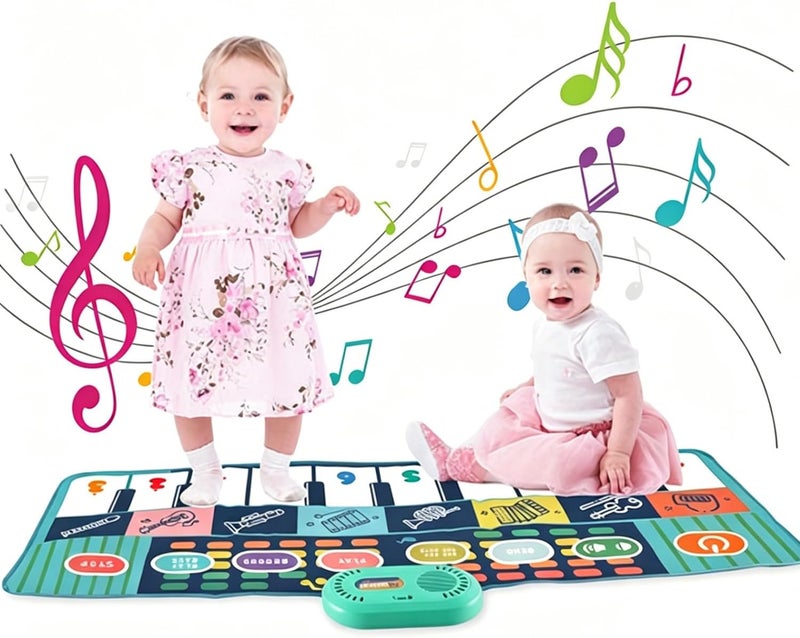 Piano Music Dance Mat,Baby Musical Mat,Piano Mat For Toddlers With 8 Animal Sounds Blanket Touch Play Mat Gift Toys For 3+ Years Old Kids Boys Girls (blue) - Image 1