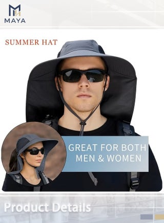 Sun Hat for Men Women with Neck Flap,UPF 50+ UV Protective Hiking Fishing Hats,Wide Brim Sun Hat for Women&Men - view 4