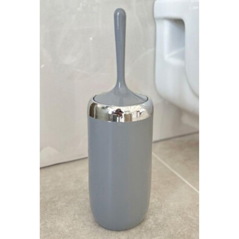Lima Toilet Brush with Holder, Acrylic Bathroom Toilet Brush with Holder & Chrome Ring, 42H × 12W cm (Grey) - Image 3
