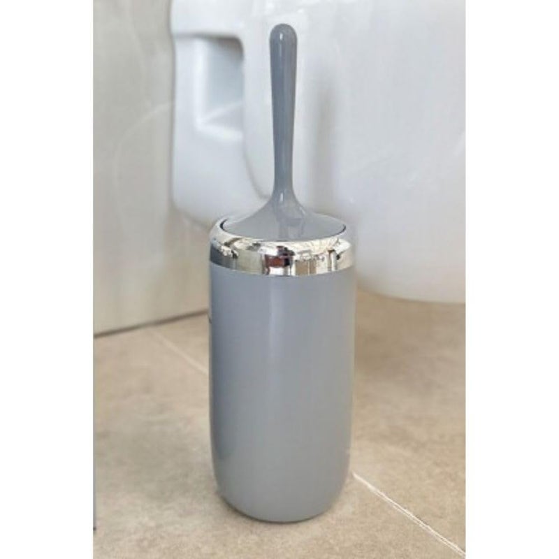 Lima Toilet Brush with Holder, Acrylic Bathroom Toilet Brush with Holder & Chrome Ring, 42H × 12W cm (Grey) - Image 2