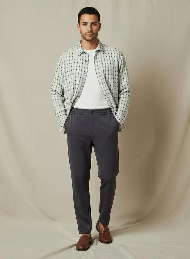 ايكونيك قميص رجالي كلاسيكي بأزرار وأكمام طويلة كاروهات