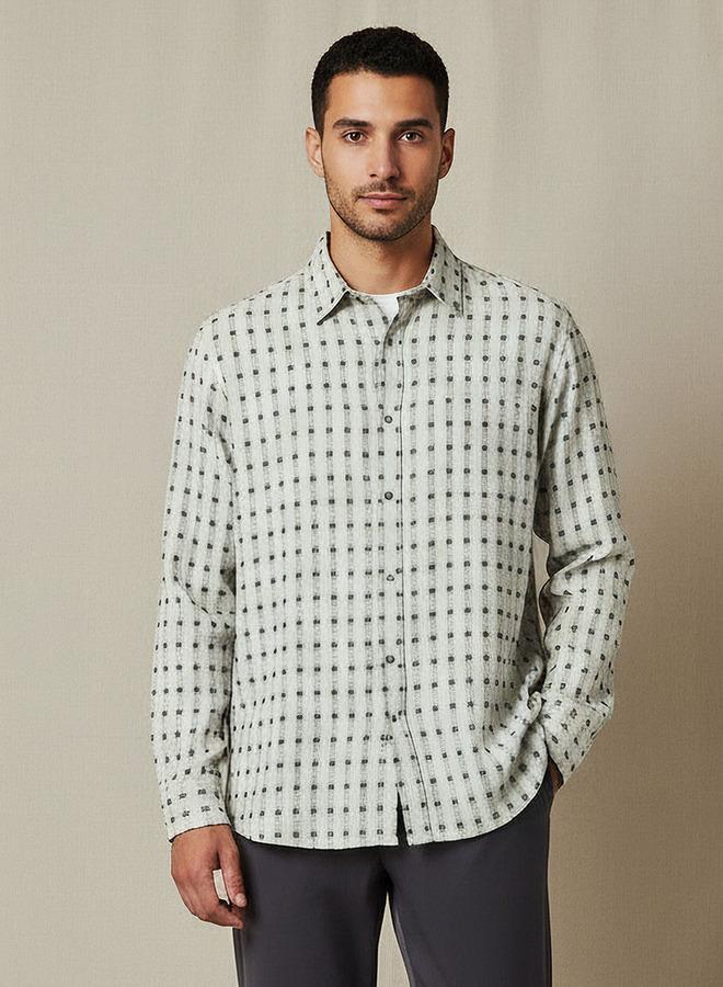 ايكونيك قميص رجالي كلاسيكي بأزرار وأكمام طويلة كاروهات - Image 1