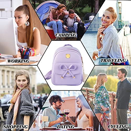 Aogist Mini Leather Backpack Purse 3-Pieces Fashion Bowknot Zipper Bags Cute Casual Travel Daypacks for Women (Purple) - Image 5