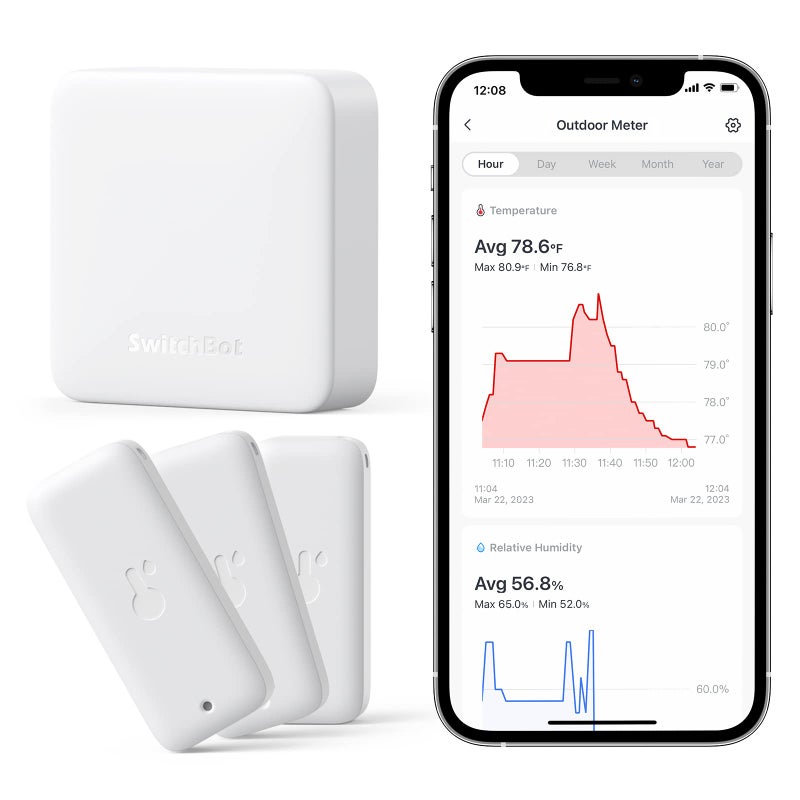 SwitchBot WiFi Thermometer Hygrometer 3 Pack with Hub Mini  IP65 Indoor Outdoor Thermometer Wireless  HumidityTemperatureDewpointVPDAbsolute Humidity Sensor with Smart Alerts  Works with Alexa