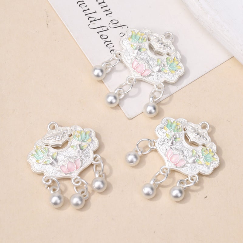 Alloy Silver Lucky Cat Lion Pendant DIY Necklace Charm Lotus lock no. 17 