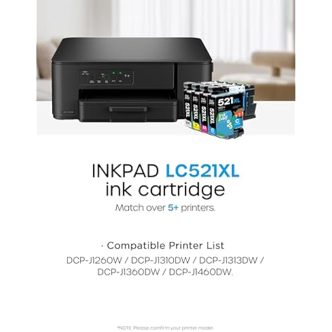 LC521XL LC521 INK CARTRIDGES REPLACEMENT FOR LC521XL INK LC-521BK/LC-521C/LC-521M/LC-521Y COMPATIBLE WITH BROTHER DCP-J1313DW DCP-J1360DW DCP-J1460DW DCP-J1310DW DCP-J1260DW PRINTER (4 PACK) - Image 3