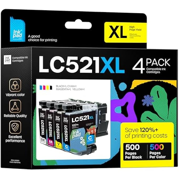 LC521XL LC521 INK CARTRIDGES REPLACEMENT FOR LC521XL INK LC-521BK/LC-521C/LC-521M/LC-521Y COMPATIBLE WITH BROTHER DCP-J1313DW DCP-J1360DW DCP-J1460DW DCP-J1310DW DCP-J1260DW PRINTER (4 PACK) - Image 2