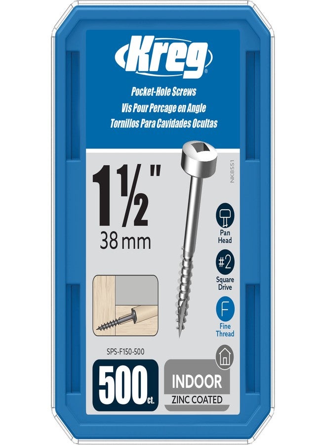 Kreg SPS-F150-500 Zinc Pocket Screws, 1-1/2 Inch #6 Fine Thread, Pan Head (500 Count) - Image 1