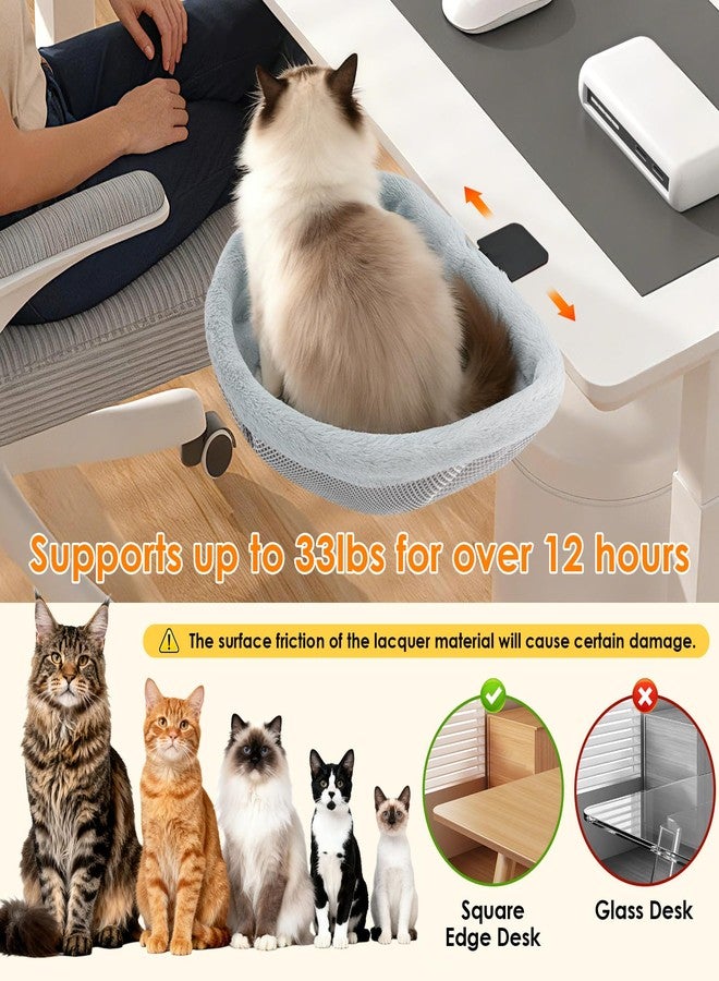 Colewin Cat Desk Bed Attachment, One-Motion Folding & Hanging Desk Cat Bed Mount with Washable Winter & Summer Dual Nests, Supports Large Cats up to 33lbs, 1 Frame + 2 cat Bed, Light Grey - Image 5