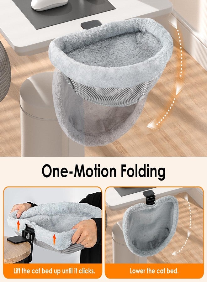 Colewin Cat Desk Bed Attachment, One-Motion Folding & Hanging Desk Cat Bed Mount with Washable Winter & Summer Dual Nests, Supports Large Cats up to 33lbs, 1 Frame + 2 cat Bed, Light Grey - Image 4