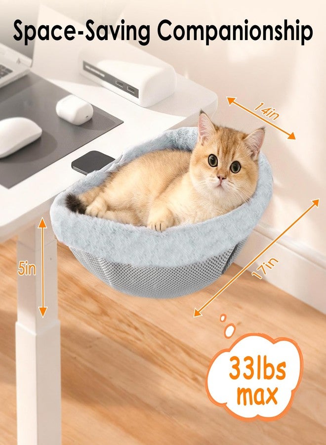 Colewin Cat Desk Bed Attachment, One-Motion Folding & Hanging Desk Cat Bed Mount with Washable Winter & Summer Dual Nests, Supports Large Cats up to 33lbs, 1 Frame + 2 cat Bed, Light Grey - Image 2