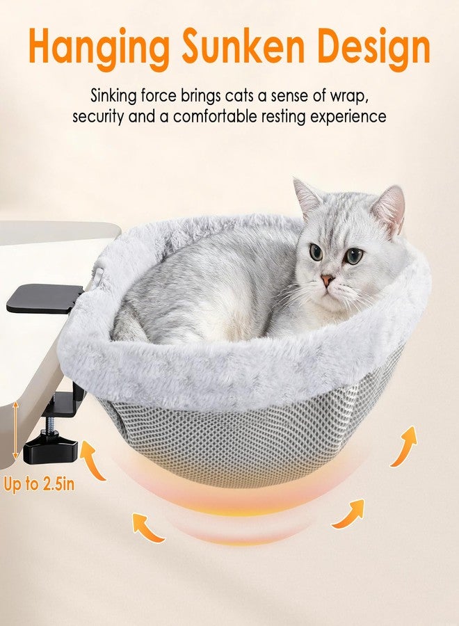 Colewin Cat Desk Bed Attachment, One-Motion Folding & Hanging Desk Cat Bed Mount with Washable Winter & Summer Dual Nests, Supports Large Cats up to 33lbs, 1 Frame + 2 cat Bed, Light Grey - Image 3