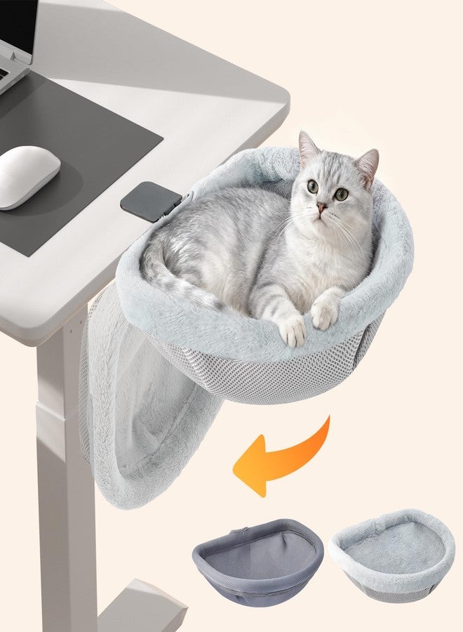 Colewin Cat Desk Bed Attachment, One-Motion Folding & Hanging Desk Cat Bed Mount with Washable Winter & Summer Dual Nests, Supports Large Cats up to 33lbs, 1 Frame + 2 cat Bed, Light Grey - Image 1