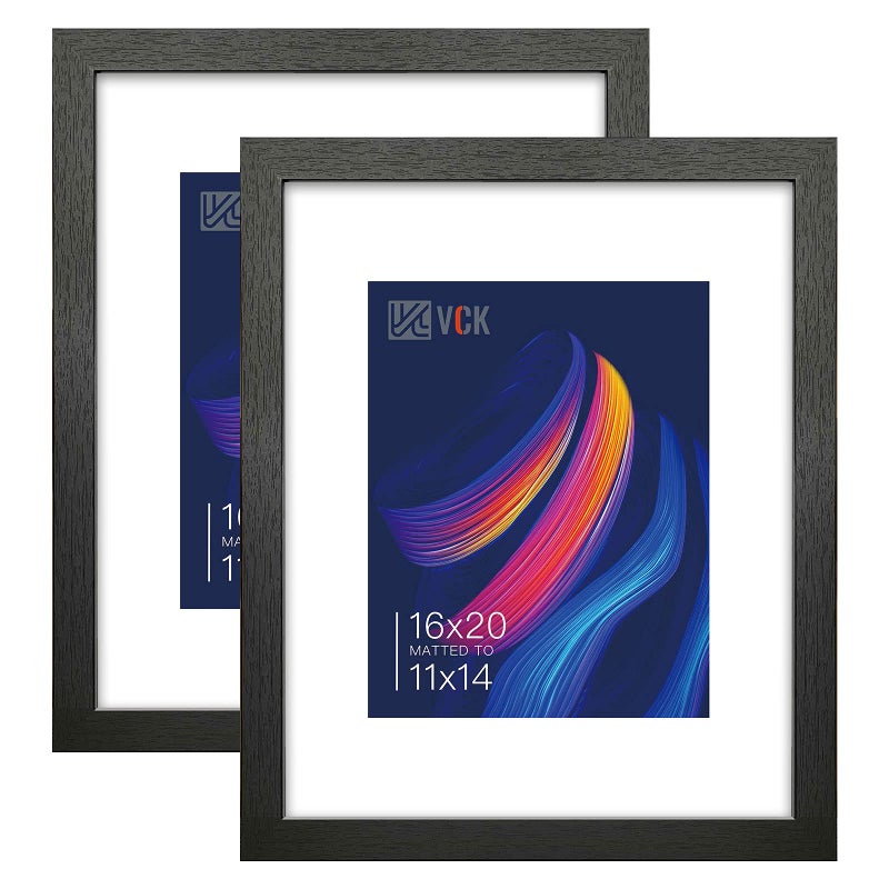 VCK 16x20 Picture Frame Set of 2 Display Pictures 11x14 with Mat or 16x20 Without Mat Wall Gallery Poster FramesHorizontal and Vertical Formats Black