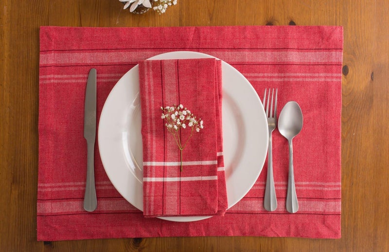 DII 100% Cotton Machine Washable, Everyday French Stripe Placemat for Dinner Parties, Summer & Outdoor Picnics, Set of 6 Set, Chambray Red - Image 3