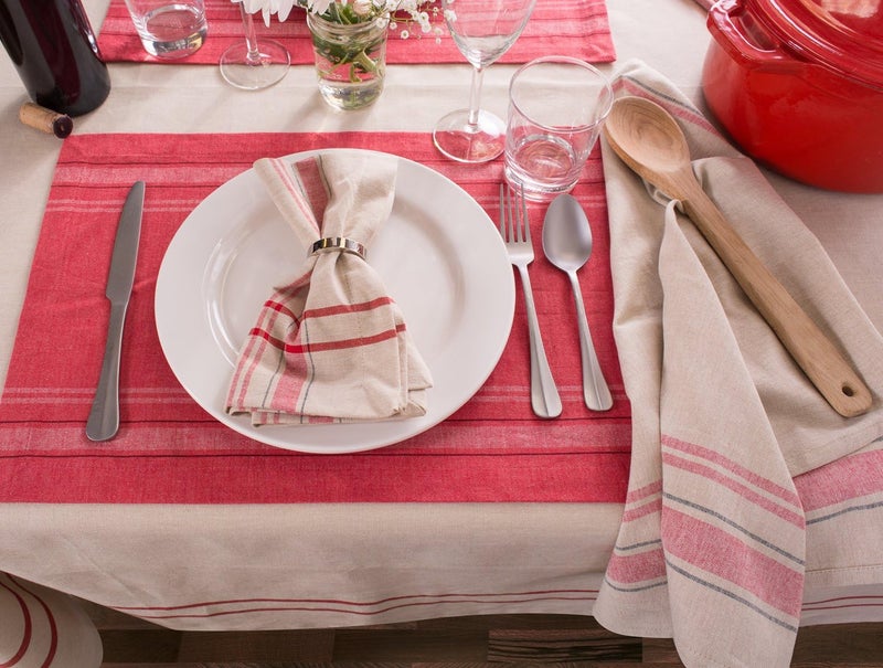 DII 100% Cotton Machine Washable, Everyday French Stripe Placemat for Dinner Parties, Summer & Outdoor Picnics, Set of 6 Set, Chambray Red - Image 4