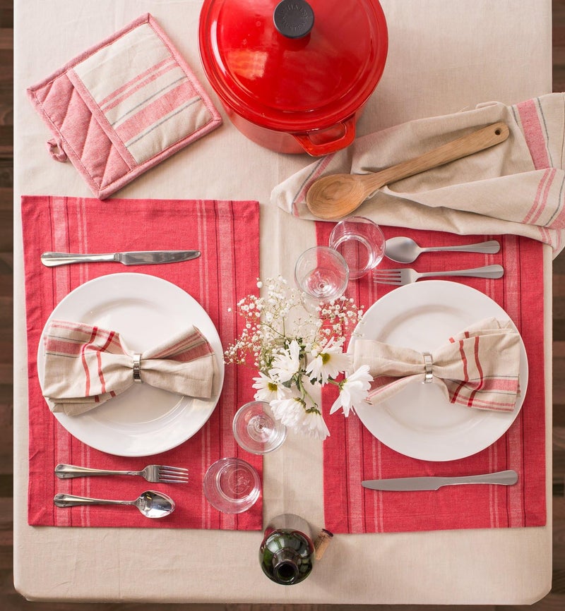 DII 100% Cotton Machine Washable, Everyday French Stripe Placemat for Dinner Parties, Summer & Outdoor Picnics, Set of 6 Set, Chambray Red - Image 5