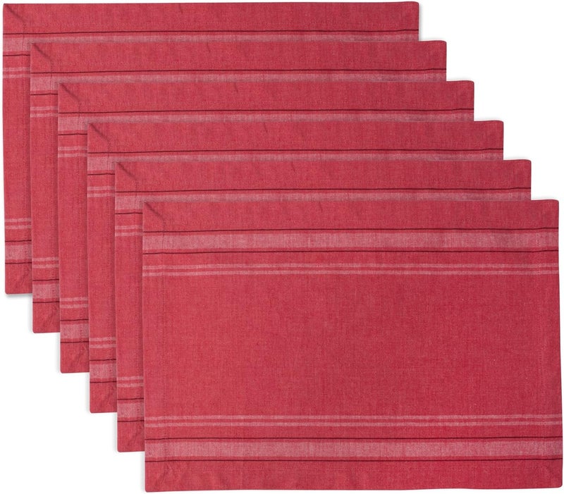 DII 100% Cotton Machine Washable, Everyday French Stripe Placemat for Dinner Parties, Summer & Outdoor Picnics, Set of 6 Set, Chambray Red - Image 1